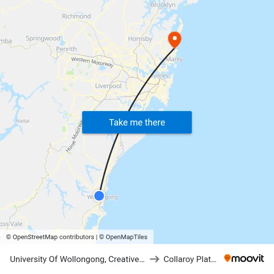 University Of Wollongong, Creative Arts to Collaroy Plateau map