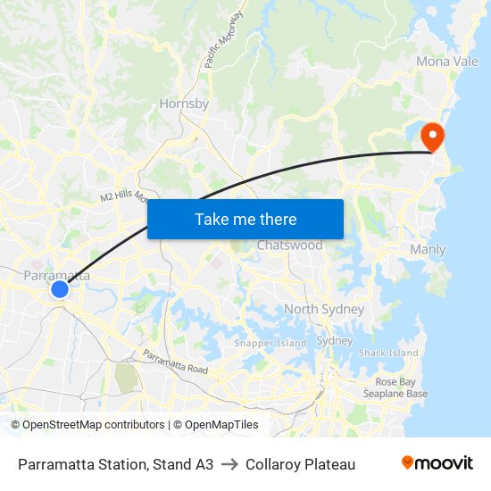 Parramatta Station, Stand A3 to Collaroy Plateau map