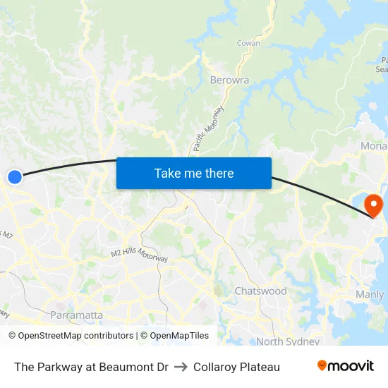 The Parkway at Beaumont Dr to Collaroy Plateau map