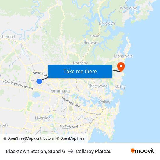 Blacktown Station, Stand G to Collaroy Plateau map