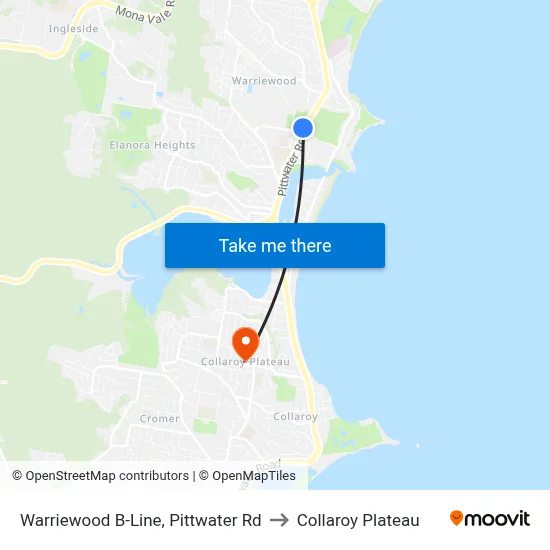 Warriewood B-Line, Pittwater Rd to Collaroy Plateau map