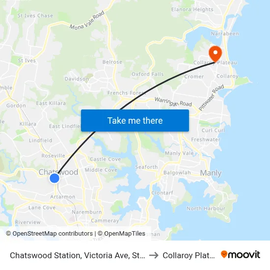 Chatswood Station, Victoria Ave, Stand E to Collaroy Plateau map
