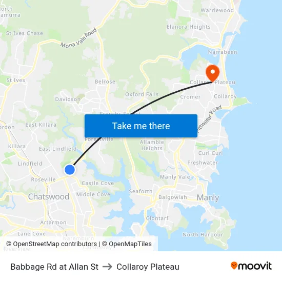 Babbage Rd at Allan St to Collaroy Plateau map