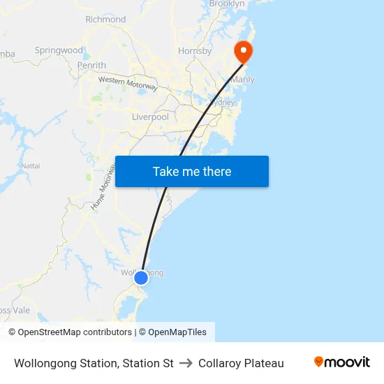 Wollongong Station, Station St to Collaroy Plateau map