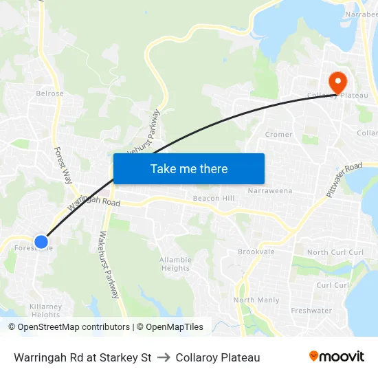 Warringah Rd at Starkey St to Collaroy Plateau map