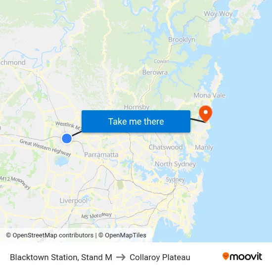Blacktown Station, Stand M to Collaroy Plateau map