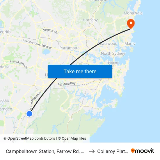 Campbelltown Station, Farrow Rd, Stand H to Collaroy Plateau map