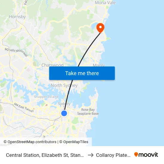 Central Station, Elizabeth St, Stand E to Collaroy Plateau map