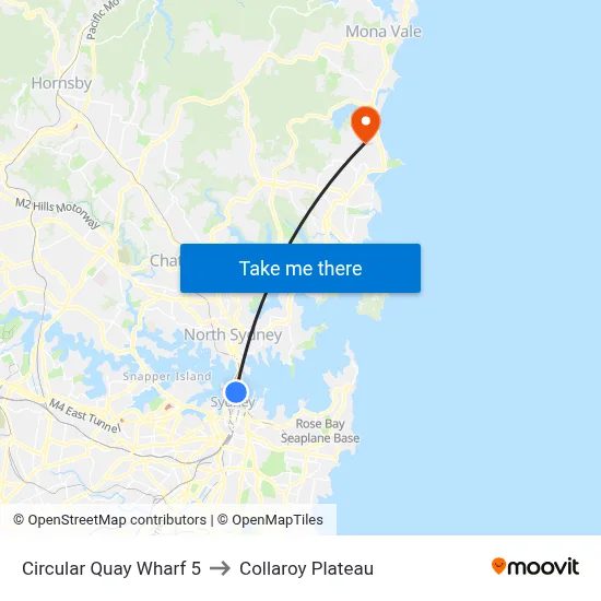 Circular Quay Wharf 5 to Collaroy Plateau map