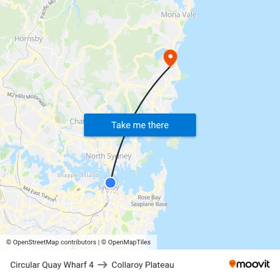 Circular Quay Wharf 4 to Collaroy Plateau map
