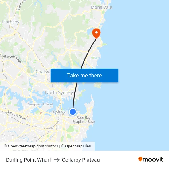 Darling Point Wharf to Collaroy Plateau map