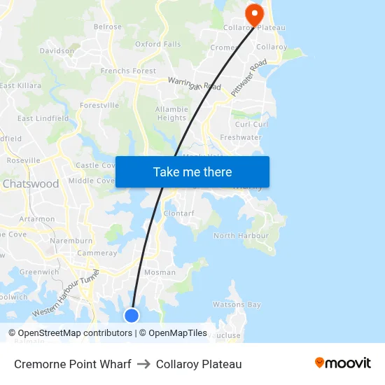 Cremorne Point Wharf to Collaroy Plateau map