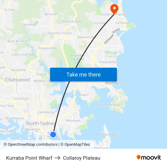 Kurraba Point Wharf to Collaroy Plateau map