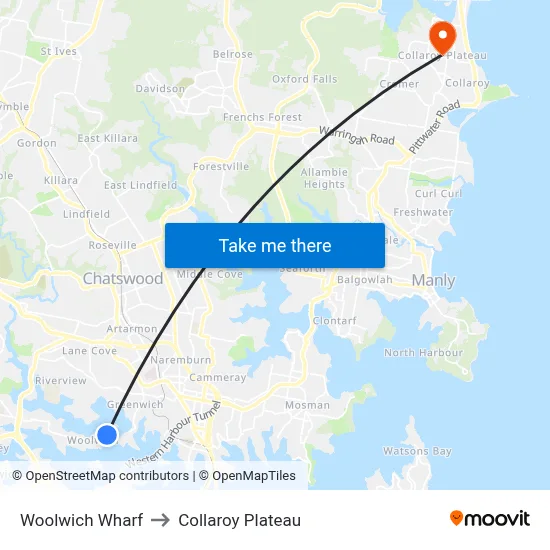 Woolwich Wharf to Collaroy Plateau map