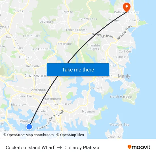 Cockatoo Island Wharf to Collaroy Plateau map
