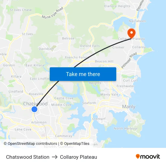 Chatswood Station to Collaroy Plateau map