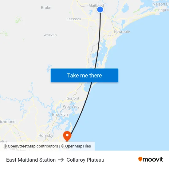 East Maitland Station to Collaroy Plateau map