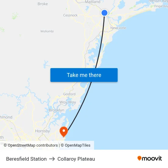Beresfield Station to Collaroy Plateau map