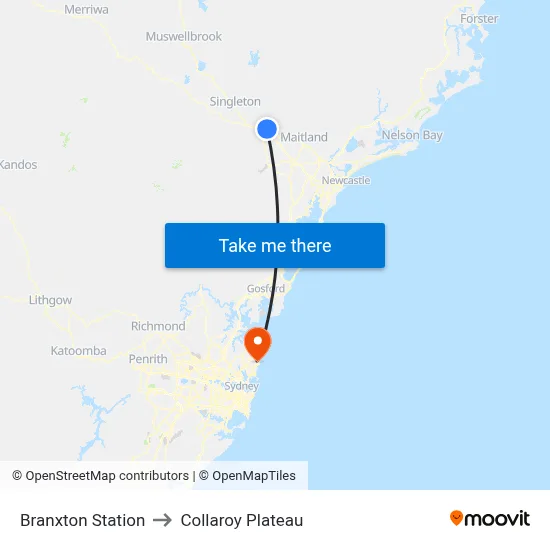 Branxton Station to Collaroy Plateau map