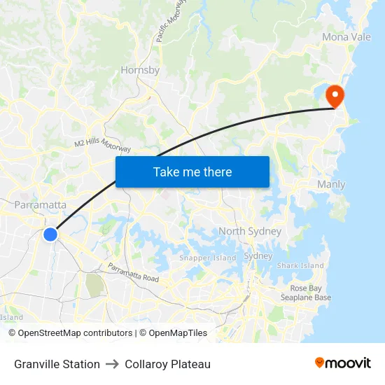 Granville Station to Collaroy Plateau map