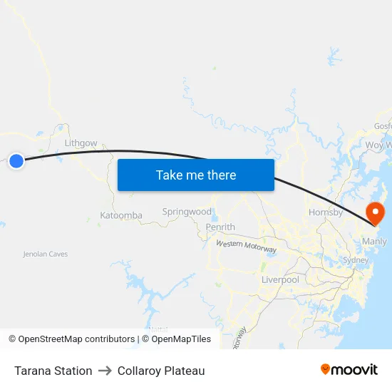 Tarana Station to Collaroy Plateau map