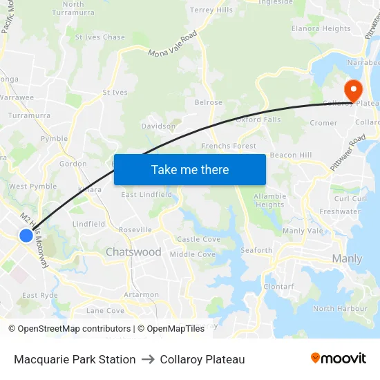 Macquarie Park Station to Collaroy Plateau map