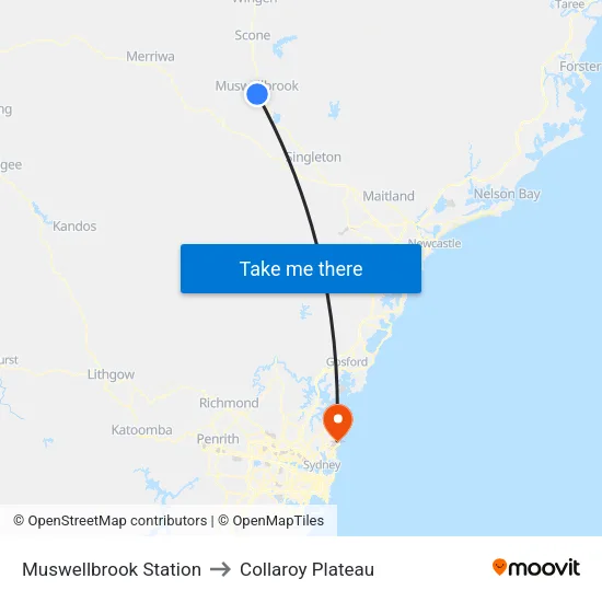 Muswellbrook Station to Collaroy Plateau map