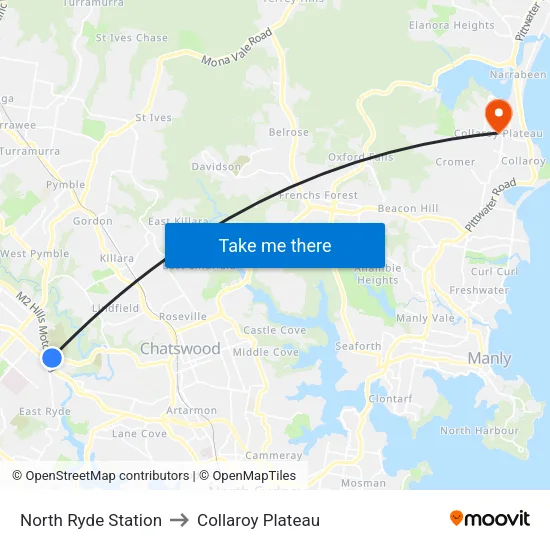North Ryde Station to Collaroy Plateau map