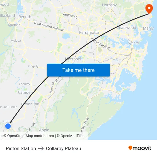 Picton Station to Collaroy Plateau map