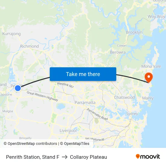 Penrith Station, Stand F to Collaroy Plateau map
