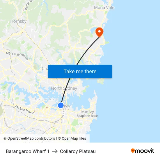 Barangaroo Wharf 1 to Collaroy Plateau map