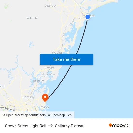 Crown Street Light Rail to Collaroy Plateau map