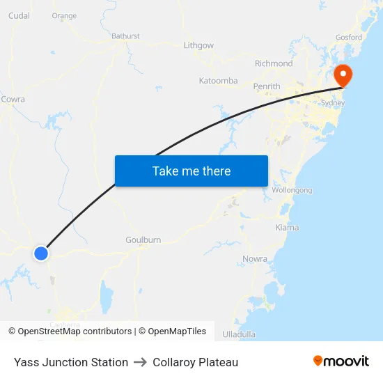 Yass Junction to Collaroy Plateau map