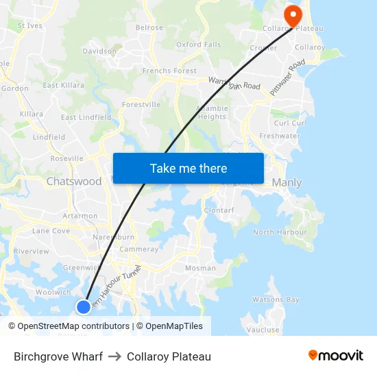 Birchgrove Wharf to Collaroy Plateau map