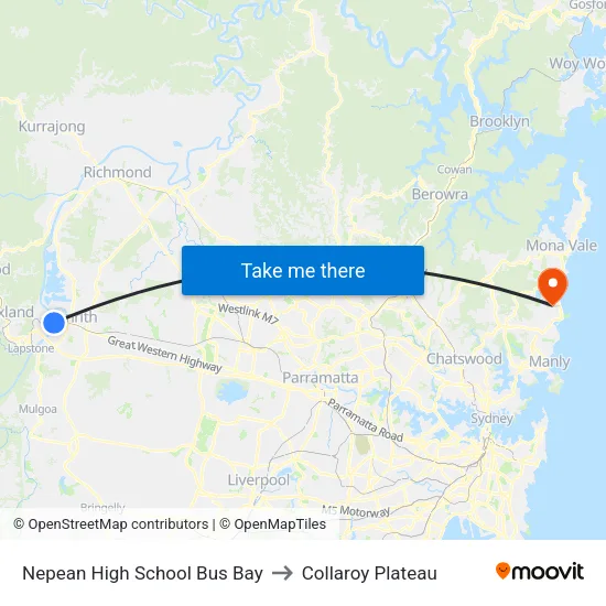 Nepean High School Bus Bay to Collaroy Plateau map