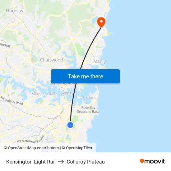 Kensington Light Rail to Collaroy Plateau map