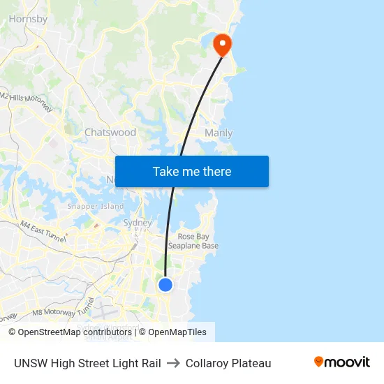 UNSW High Street Light Rail to Collaroy Plateau map