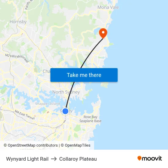 Wynyard Light Rail to Collaroy Plateau map