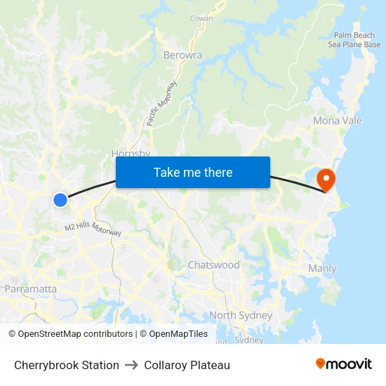 Cherrybrook Station to Collaroy Plateau map