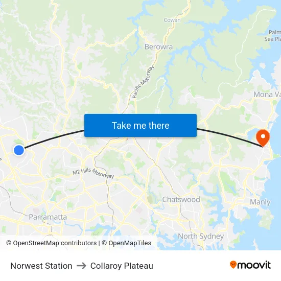 Norwest Station to Collaroy Plateau map