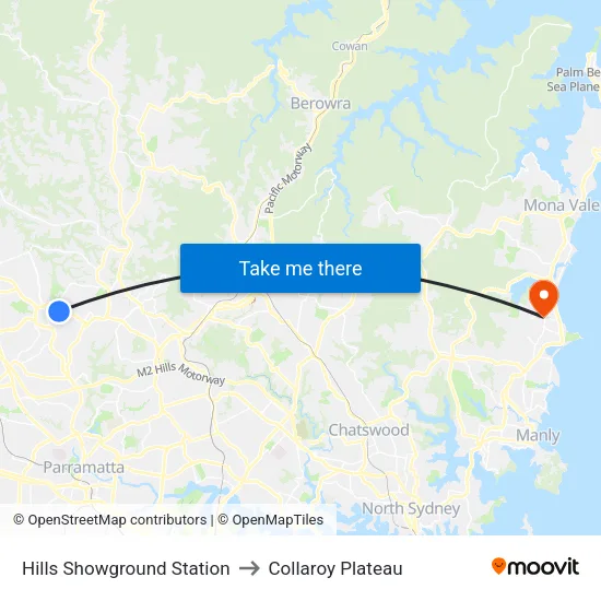 Hills Showground Station to Collaroy Plateau map