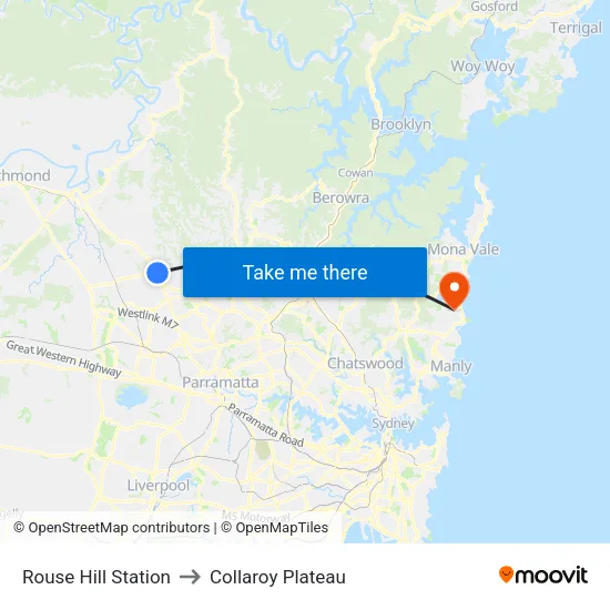 Rouse Hill Station to Collaroy Plateau map