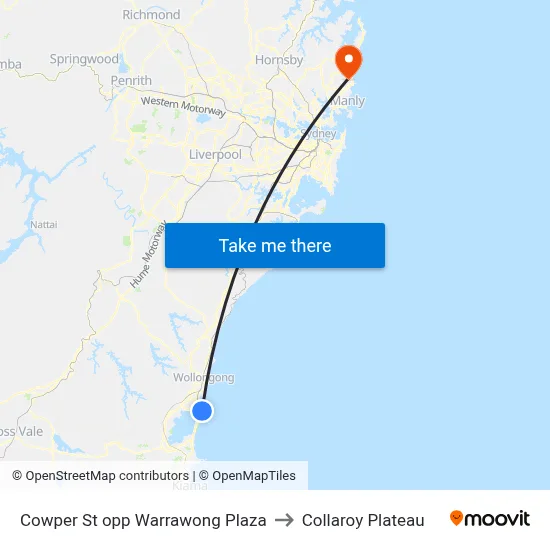 Cowper St opp Warrawong Plaza to Collaroy Plateau map