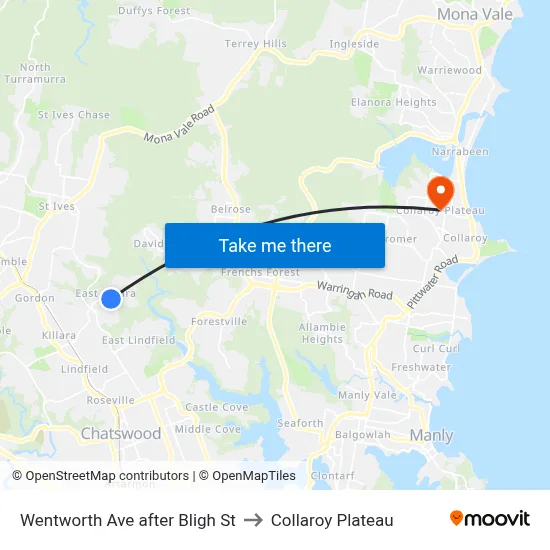 Wentworth Ave after Bligh St to Collaroy Plateau map