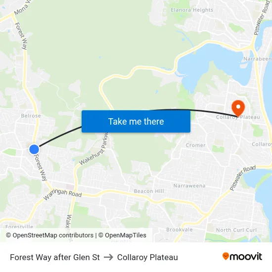 Forest Way after Glen St to Collaroy Plateau map