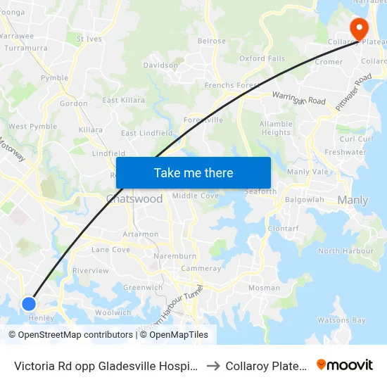 Victoria Rd opp Gladesville Hospital to Collaroy Plateau map
