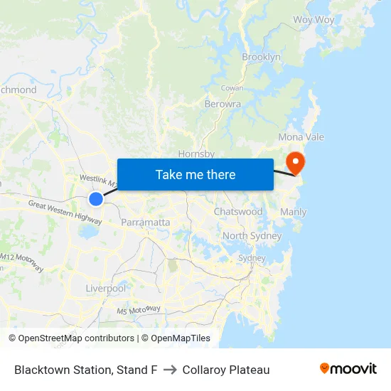 Blacktown Station, Stand F to Collaroy Plateau map