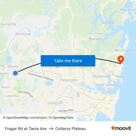 Fragar Rd at Tania Ave to Collaroy Plateau map