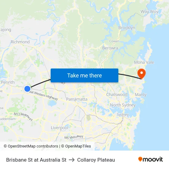 Brisbane St at Australia St to Collaroy Plateau map