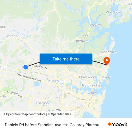 Daniels Rd before Standish Ave to Collaroy Plateau map